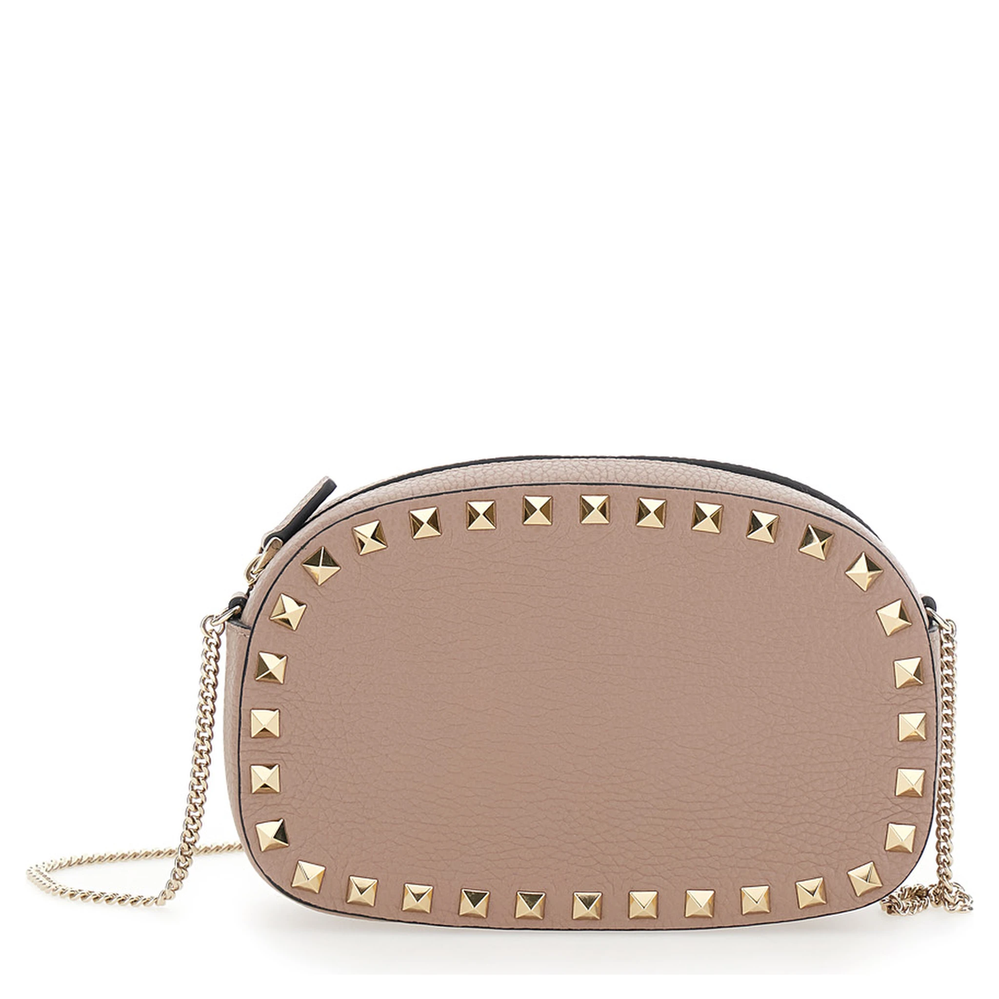Rockstud Pink Mini Bag with Chain-Link Shoulder Strap and Rockstud Embellishments in Grained Leather Woman