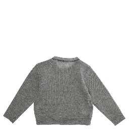 Grey Crewneck Sweater with Logo Lettering on the Front in Wool Baby