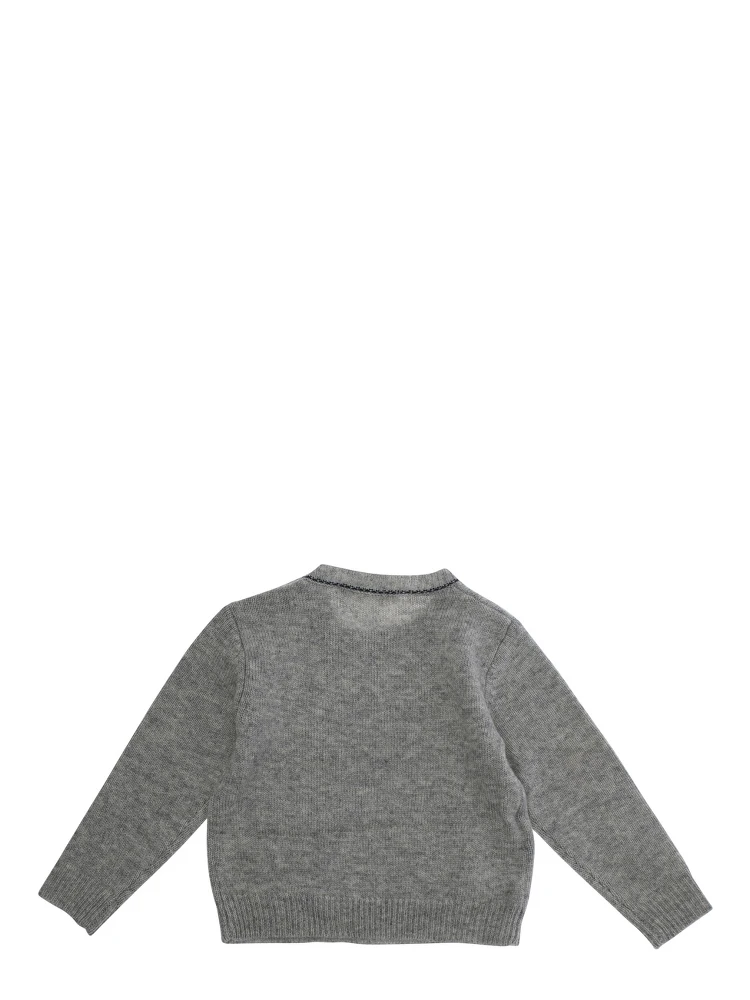 Grey Crewneck Sweater with Logo Lettering on the Front in Wool Baby