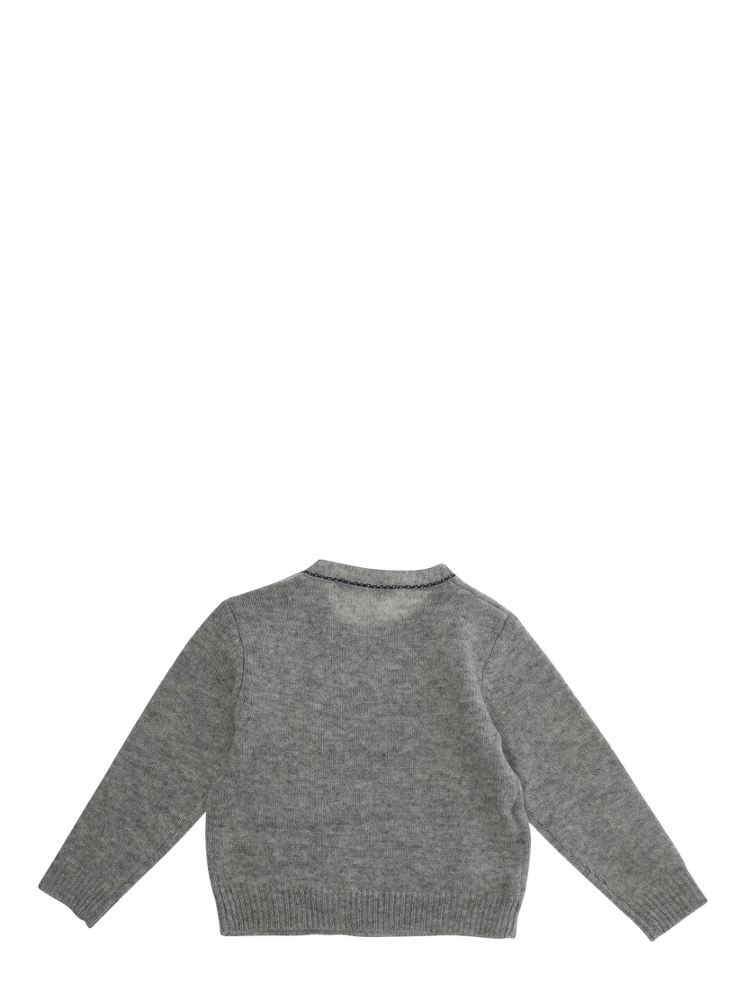 Grey Crewneck Sweater with Logo Lettering on the Front in Wool Baby