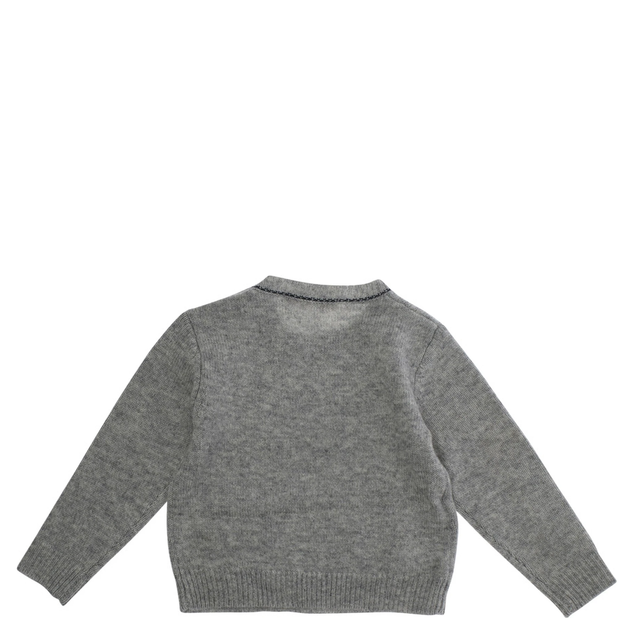 Grey Crewneck Sweater with Logo Lettering on the Front in Wool Baby