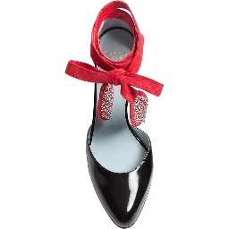 Foliefoliage Black Pumps Bead Embellishment and Color-Block Design in Leather Woman