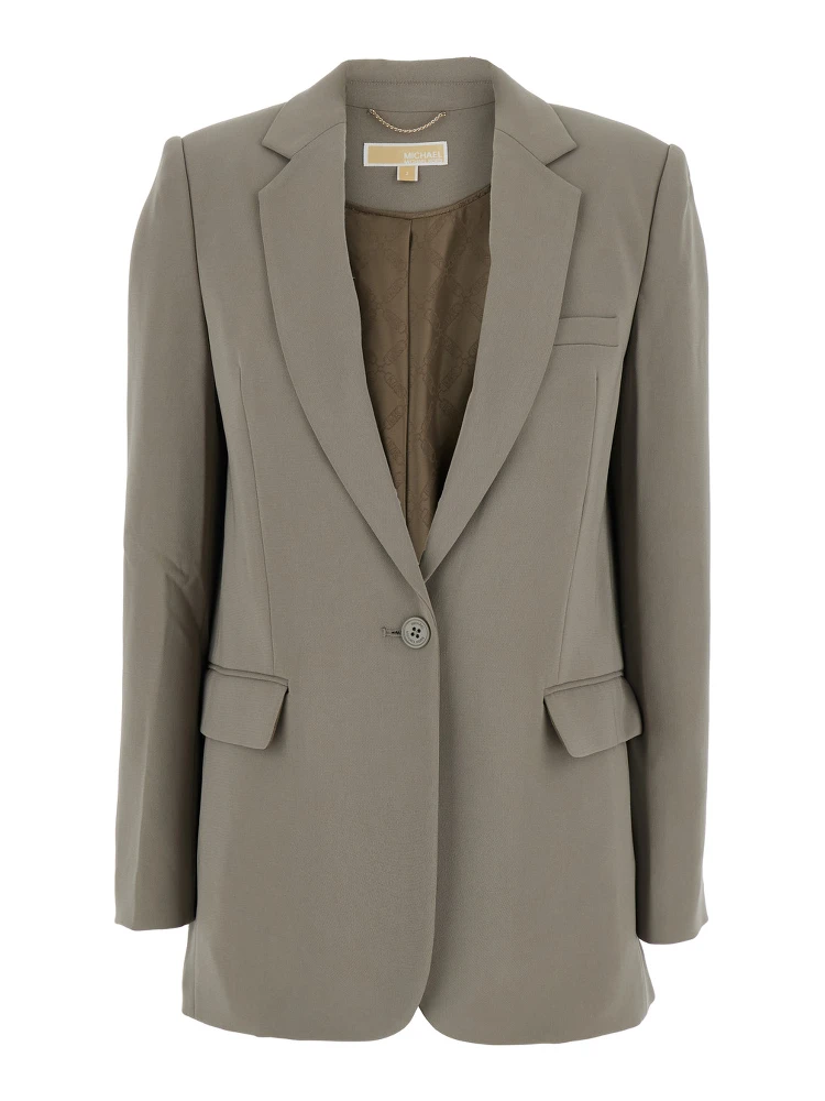 Brown Single-Breasted Jacket with Notched Revers in Tech Fabric Woman
