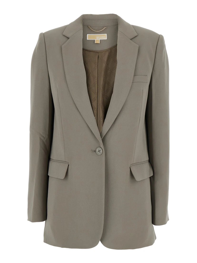 Brown Single-Breasted Jacket with Notched Revers in Tech Fabric Woman