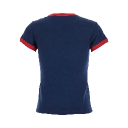 Blue T-Shirt with Chez Valentino Print on the Front in Cotton Woman