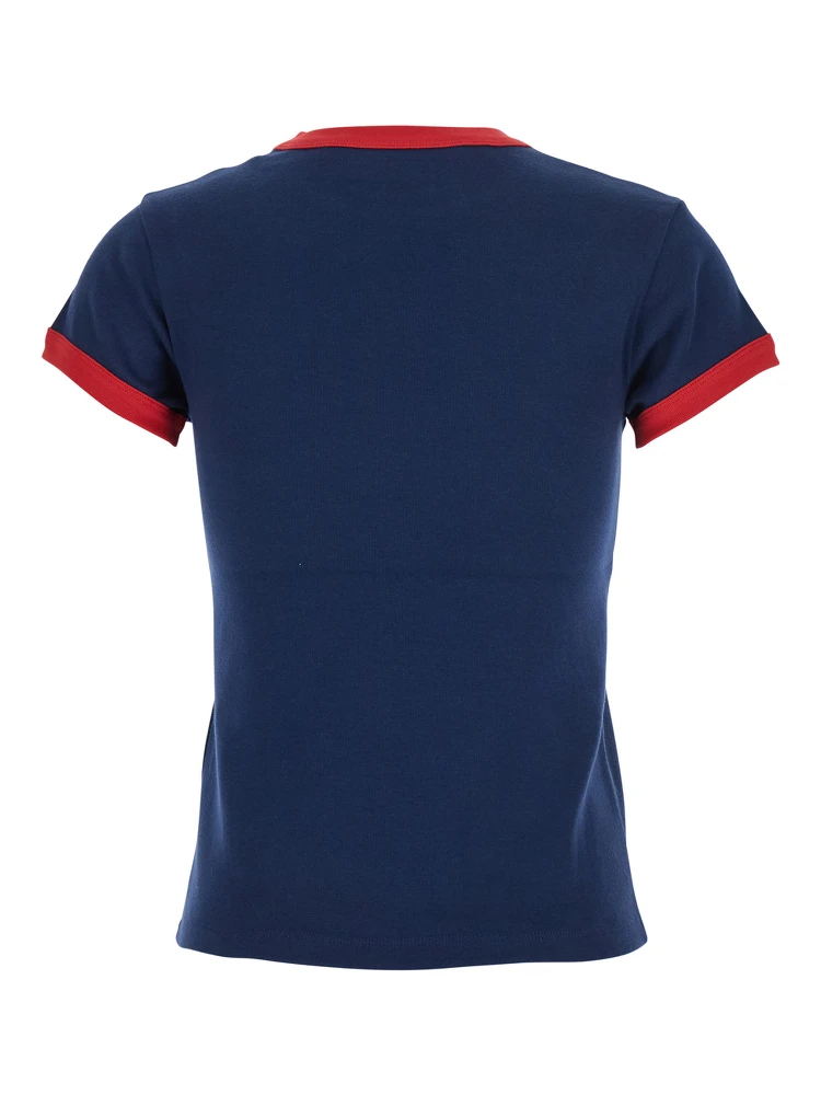 Blue T-Shirt with Chez Valentino Print on the Front in Cotton Woman