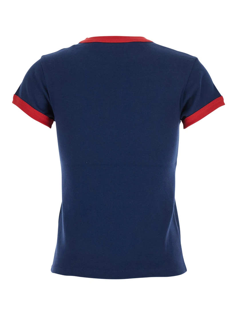 Blue T-Shirt with Chez Valentino Print on the Front in Cotton Woman