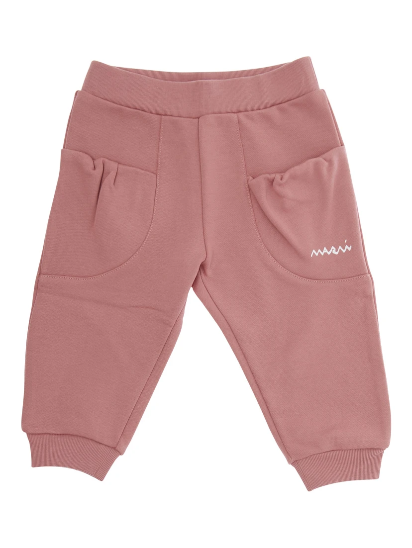 Pink Trousers with Logo on Front in Cotton Baby