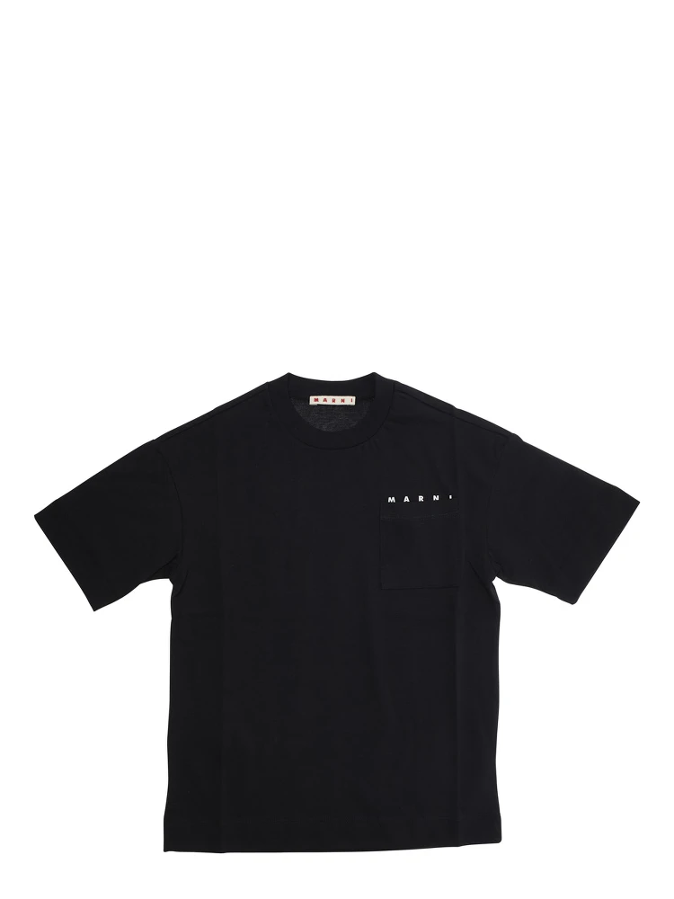 Black Crewneck T-Shirt with Logo Print in Cotton Boy