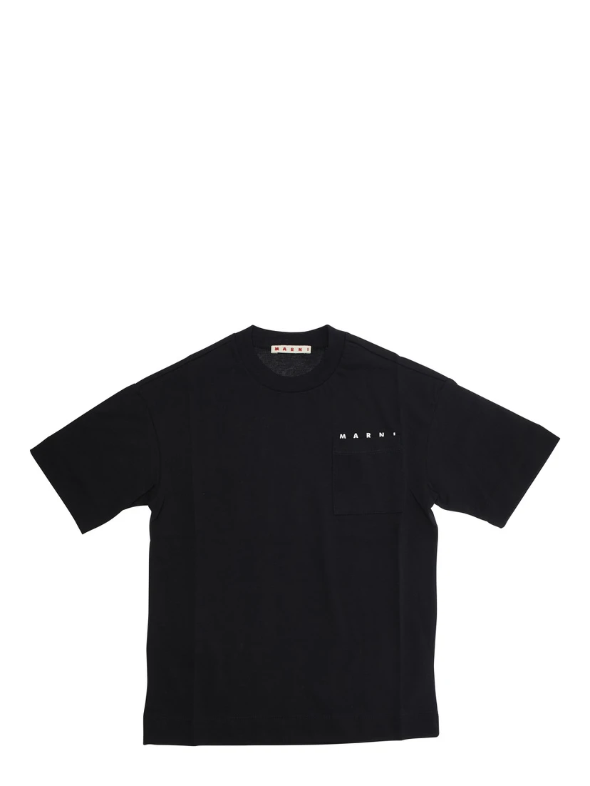 Black Crewneck T-Shirt with Logo Print in Cotton Boy