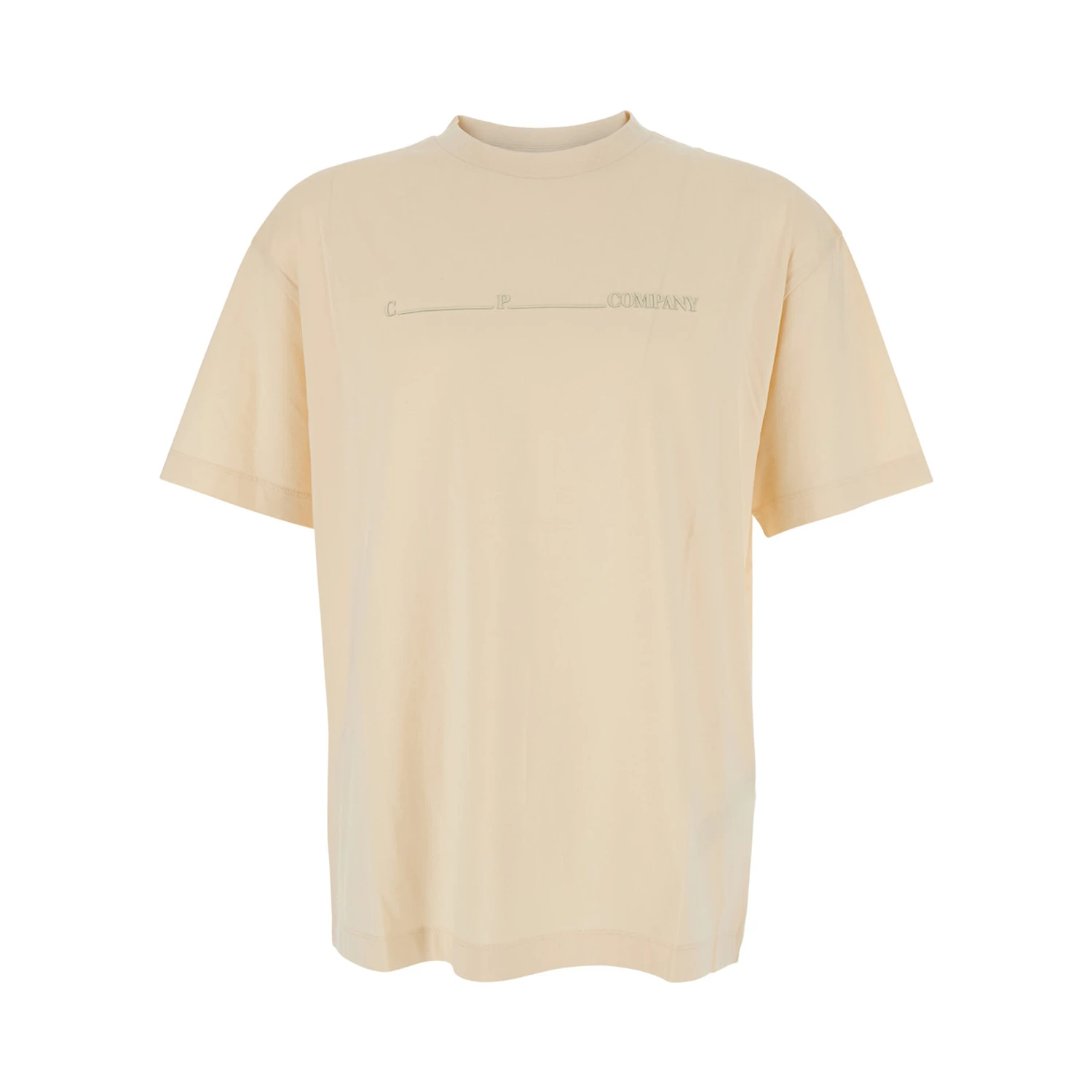 Beige T-Shirt with Logo on the Front in Cotton Man