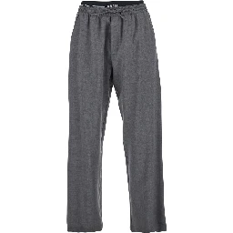 Grey Pants with Elastic Drawstring Waist in Wool Stretch Man
