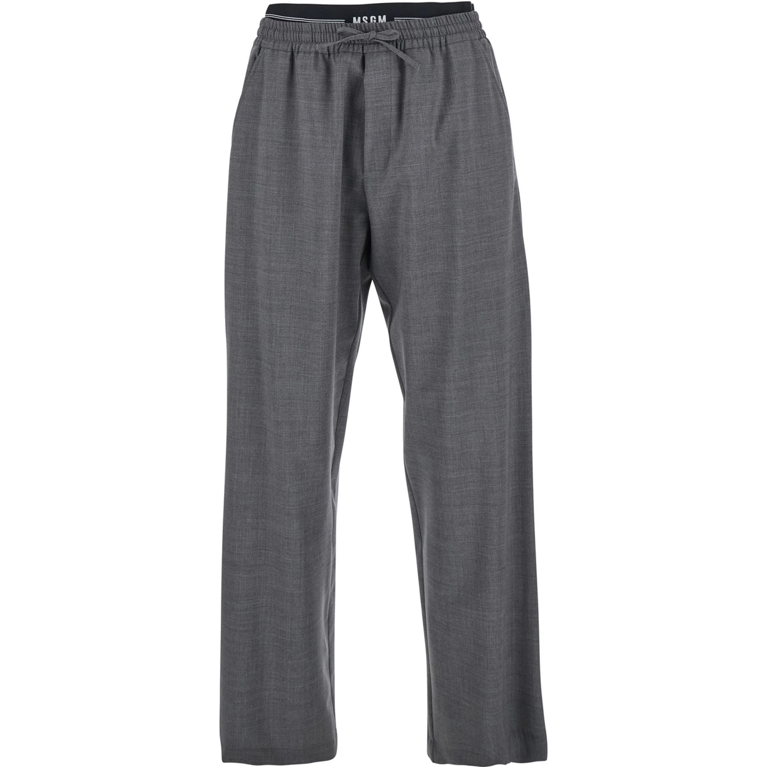 Grey Pants with Elastic Drawstring Waist in Wool Stretch Man