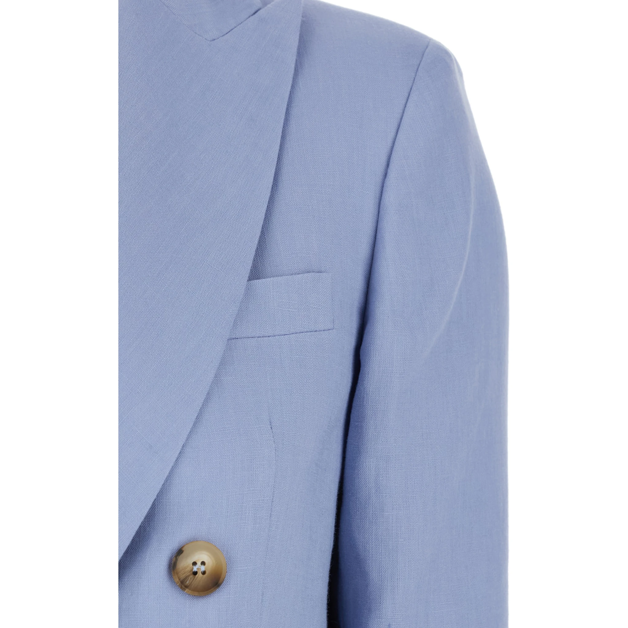 Light Blue Double-Breasted Jacket with Classic Lapels in Linen Woman