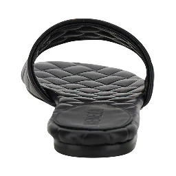 Slide Amy Black Sandals with Intreccio Motif in Leather Woman