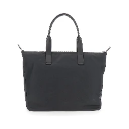 Grey Tote Bag with Two Top Handles and Logo Plaque on the Front in Tech Fabric Man