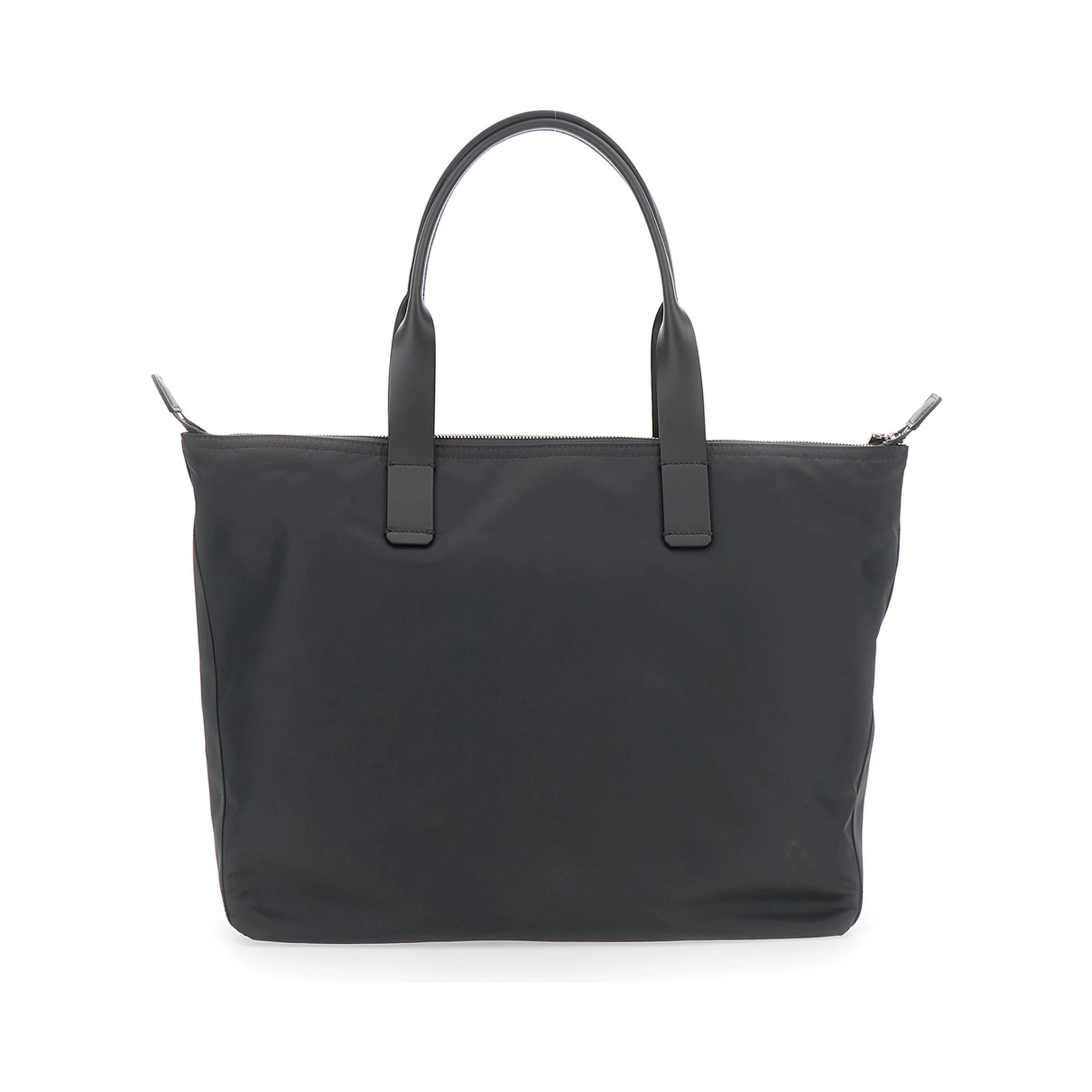 Grey Tote Bag with Two Top Handles and Logo Plaque on the Front in Tech Fabric Man