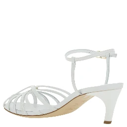 White Heeled Sandals with Cage Design in Leather Woman