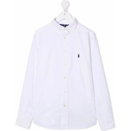 White Long Sleeve Shirt with Logo Embroidery in Cotton Boy