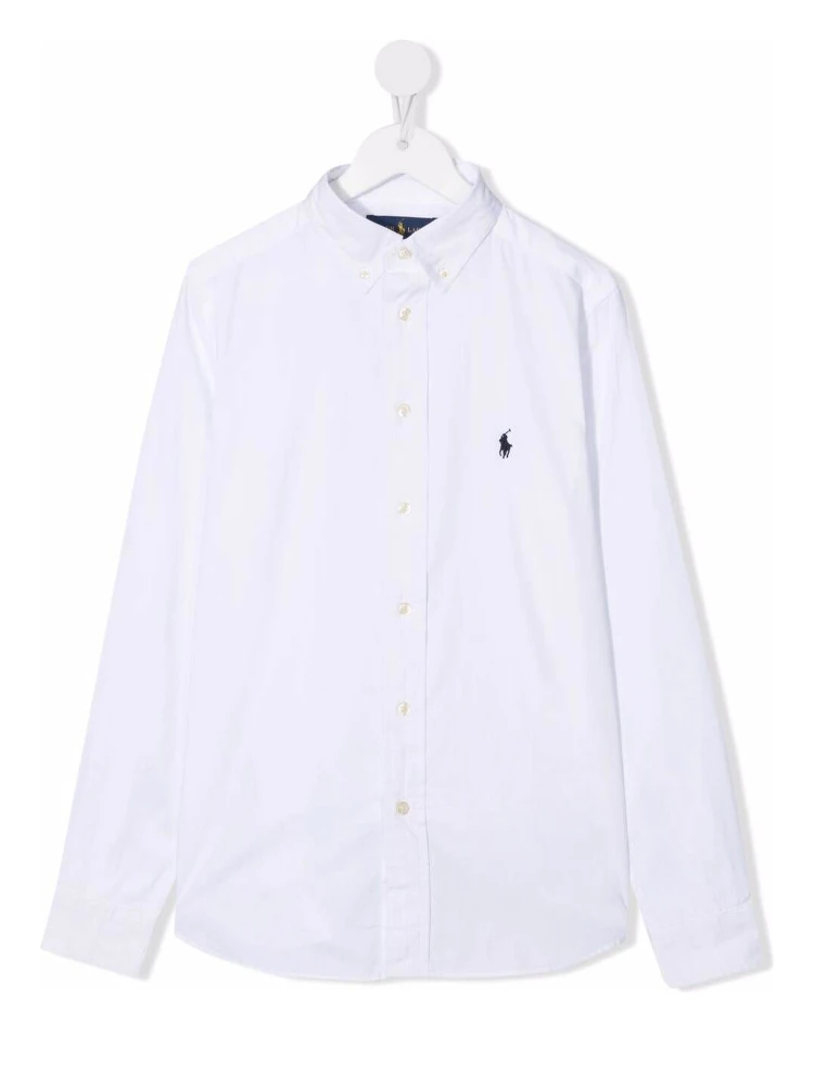 White Long Sleeve Shirt with Logo Embroidery in Cotton Boy