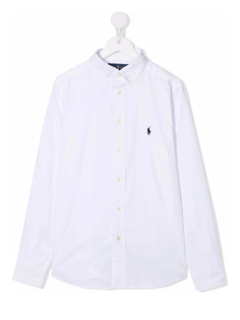 White Long Sleeve Shirt with Logo Embroidery in Cotton Boy