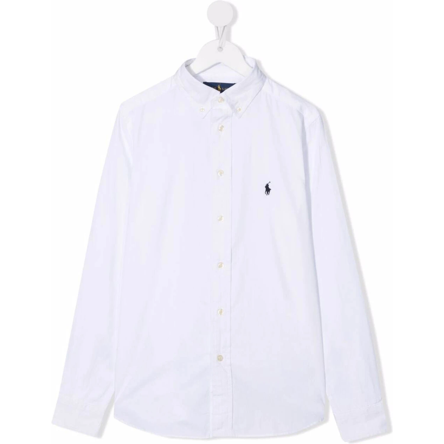 White Long Sleeve Shirt with Logo Embroidery in Cotton Boy