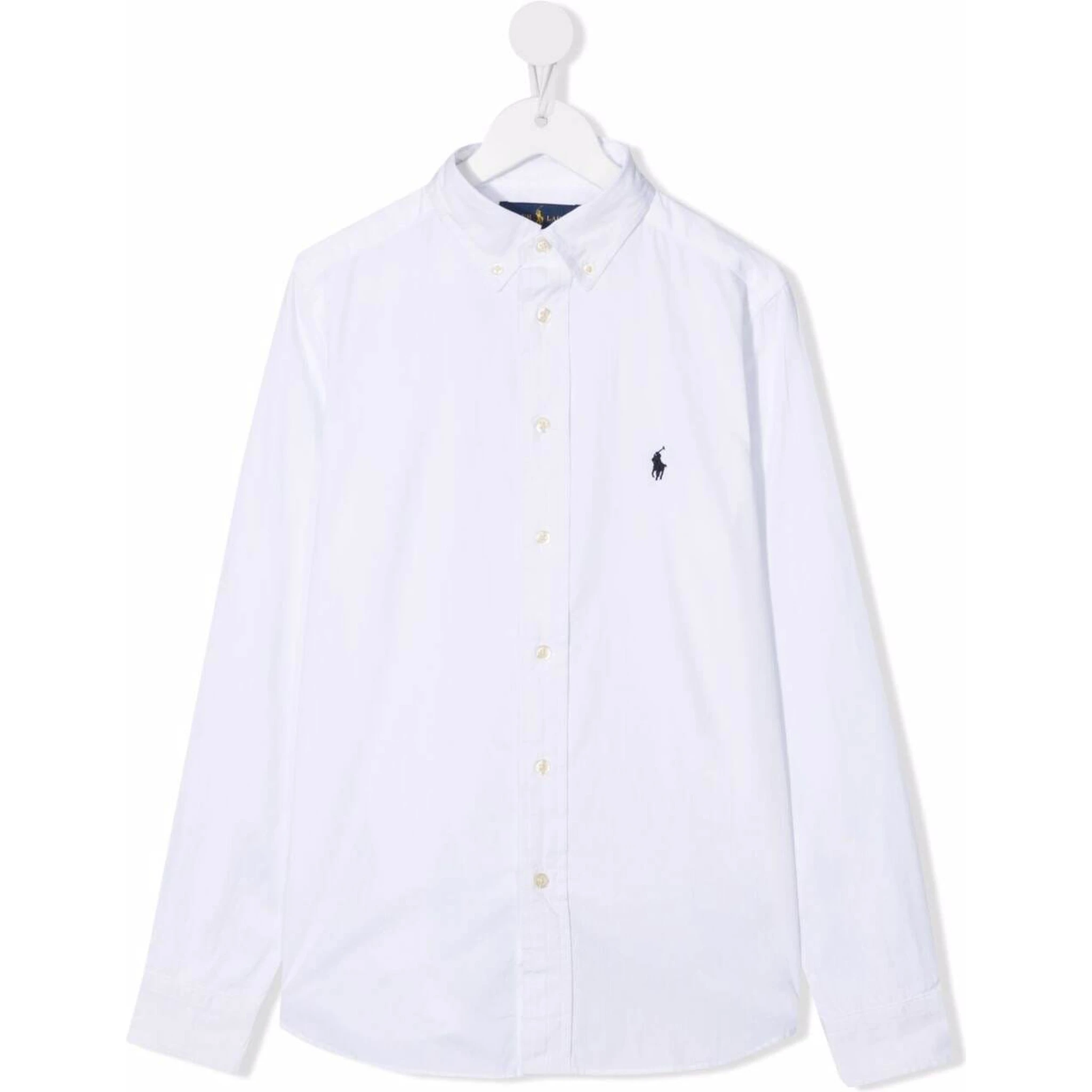 White Long Sleeve Shirt with Logo Embroidery in Cotton Boy