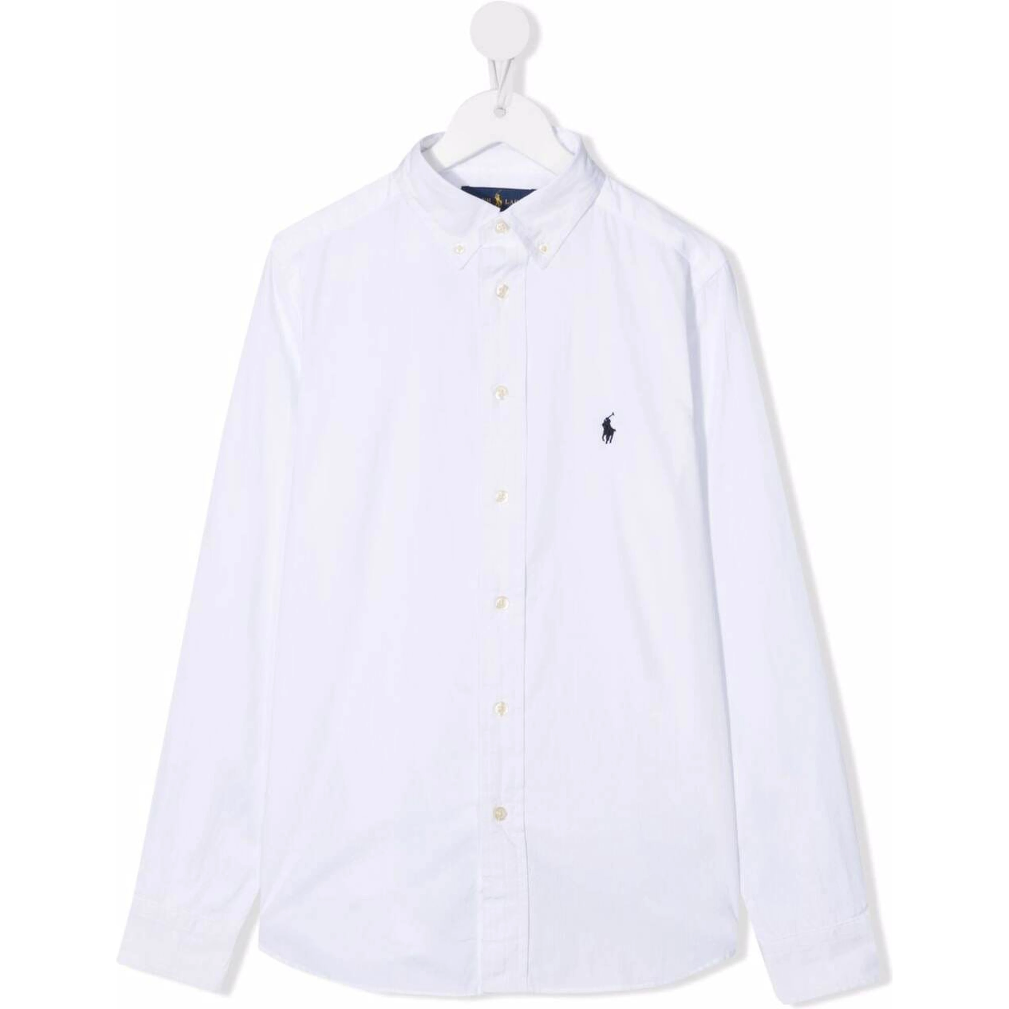 White Long Sleeve Shirt with Logo Embroidery in Cotton Boy