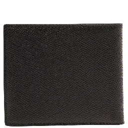 Black Bi-Fold Wallet with Logo Plaque on the Front in Grained Leather Man
