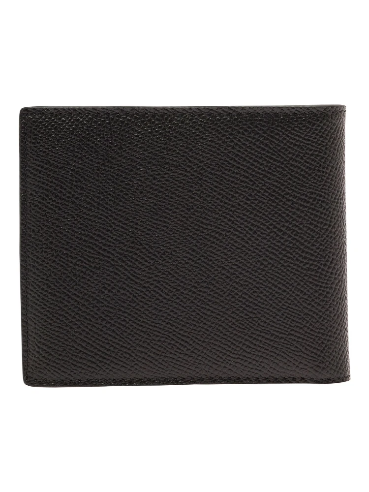 Black Bi-Fold Wallet with Logo Plaque on the Front in Grained Leather Man alternative