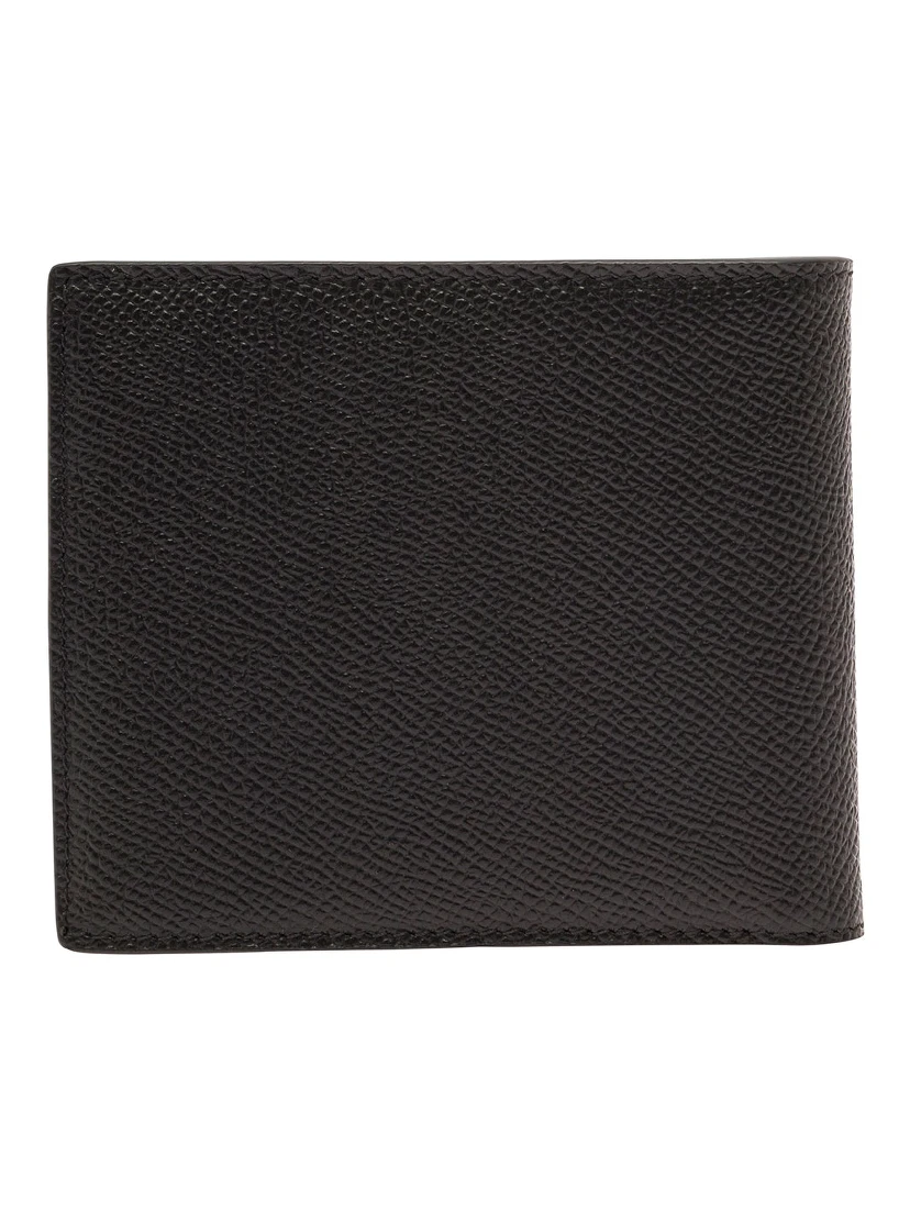 Black Bi-Fold Wallet with Logo Plaque on the Front in Grained Leather Man