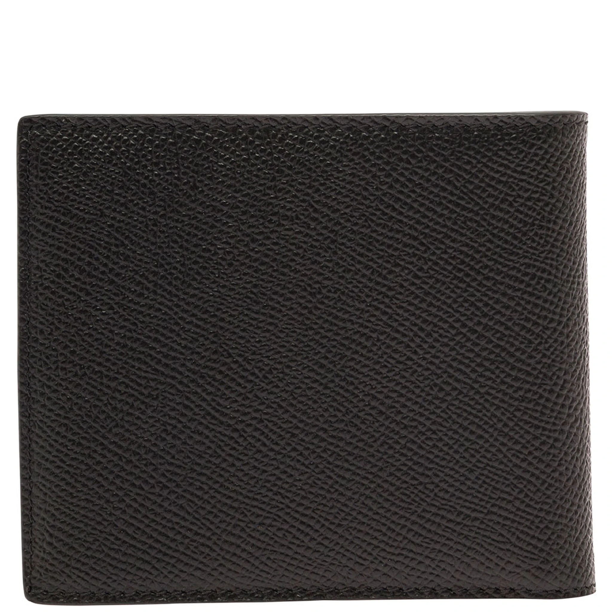 Black Bi-Fold Wallet with Logo Plaque on the Front in Grained Leather Man