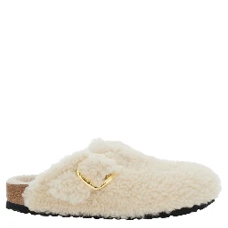 Boston White Slip-On Mules with Buckle in Eco-Shearling Woman
