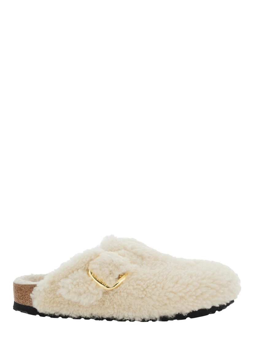 Boston White Slip-On Mules with Buckle in Eco-Shearling Woman