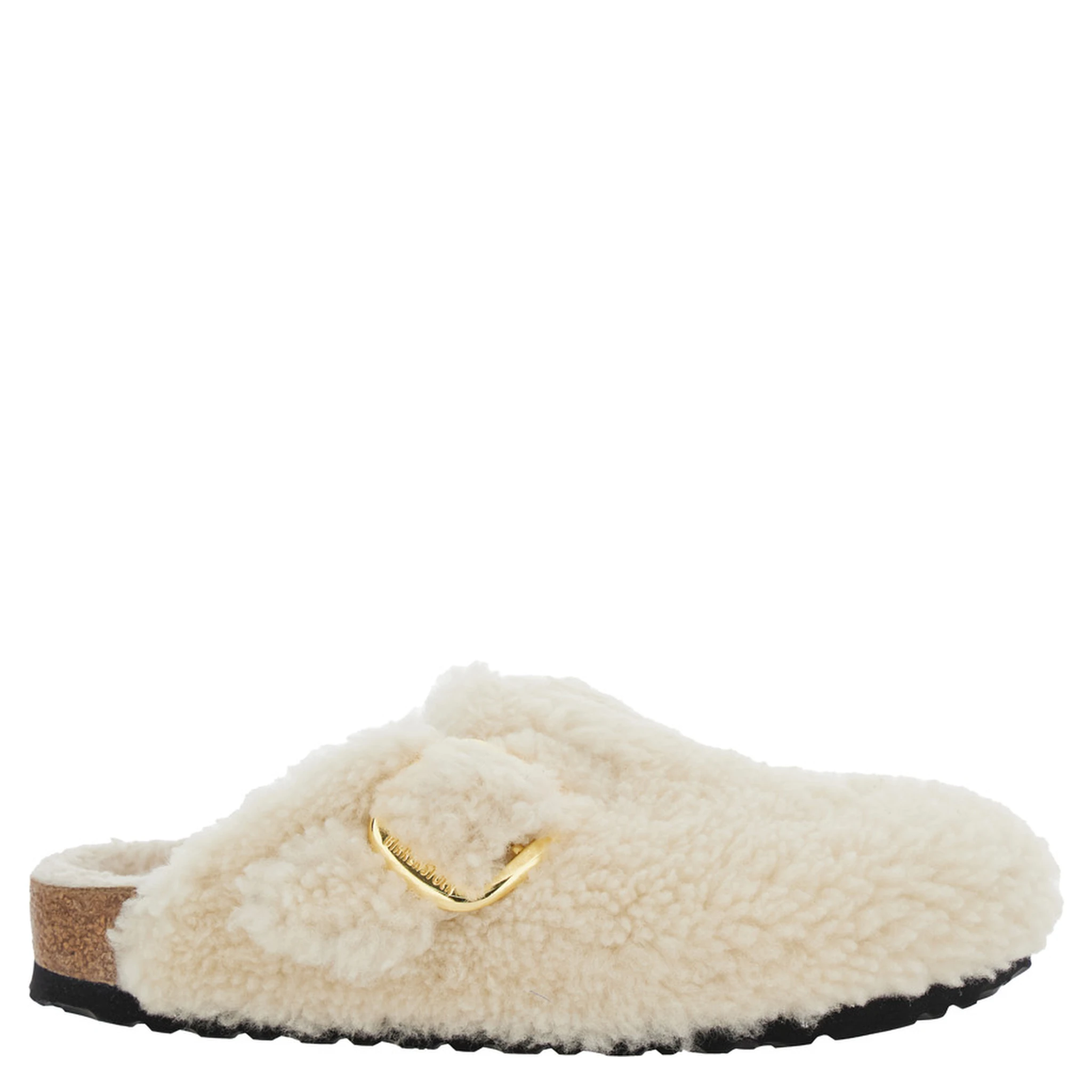 Boston White Slip-On Mules with Buckle in Eco-Shearling Woman