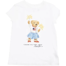 White Crewneck T-Shirt with Maxi Logo Print on the Front in Cotton Girl