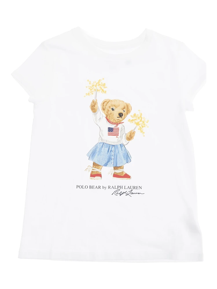 White Crewneck T-Shirt with Maxi Logo Print on the Front in Cotton Girl