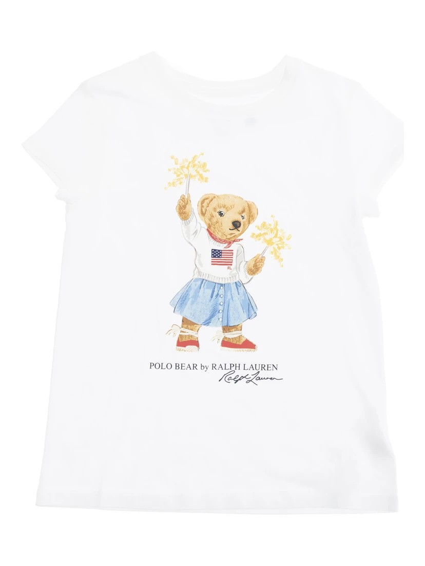 White Crewneck T-Shirt with Maxi Logo Print on the Front in Cotton Girl