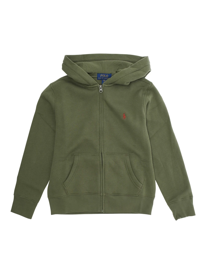 Green Sweatshirt with Zip Closure and Pony Logo on Front in Cotton Boy