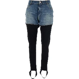 Multicolor Ribbed Leggings with Back Logo Plaque in Cotton Woman