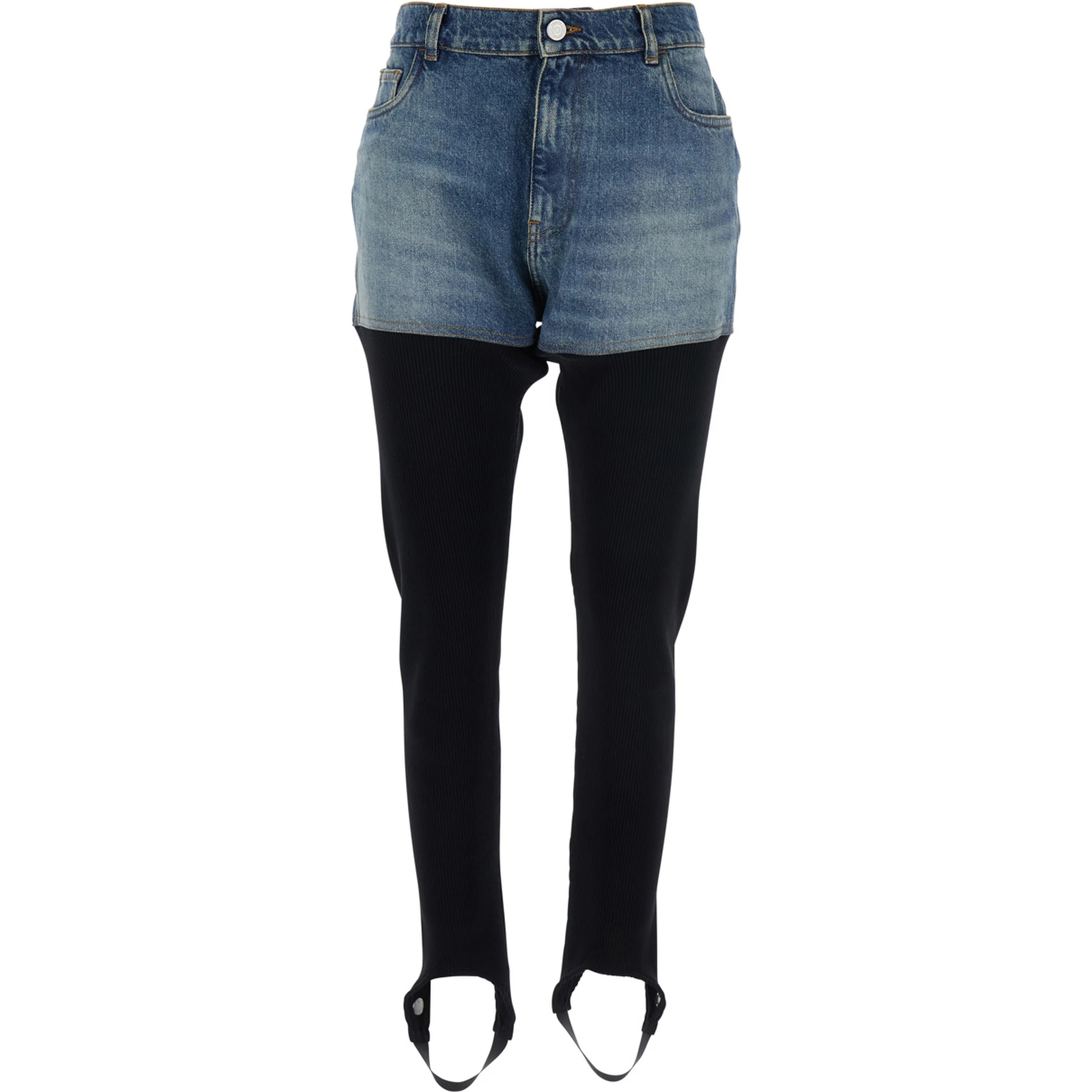 Multicolor Ribbed Leggings with Back Logo Plaque in Cotton Woman