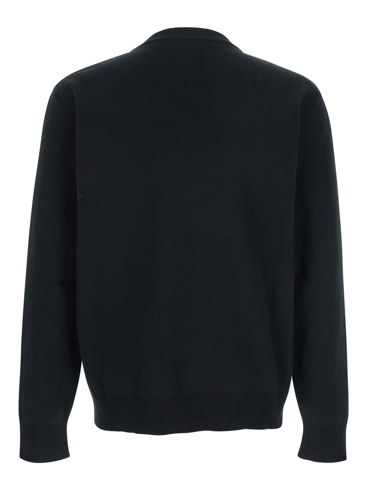 Black Sweater with Logo Lettering on the Front in Wool Man alternative