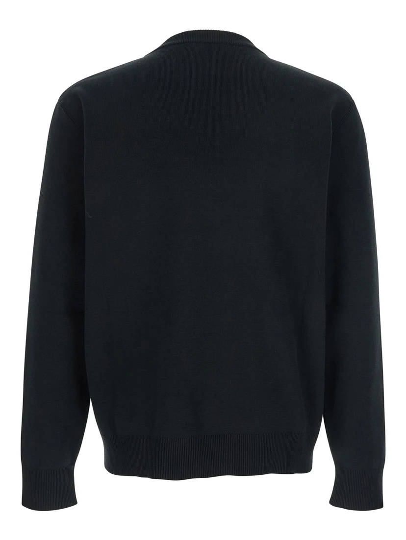 Black Sweater with Logo Lettering on the Front in Wool Man