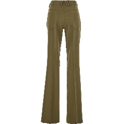 Green Trousers with Belt Loops and Logo on the Back in Fabric Woman