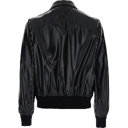 Black Bomber Jacket with Two Front Welt Pockets in Leather Man