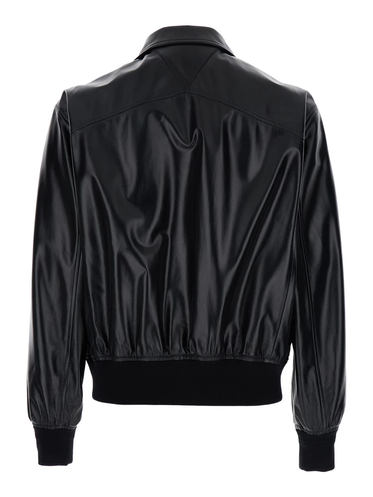 Black Bomber Jacket with Two Front Welt Pockets in Leather Man alternative