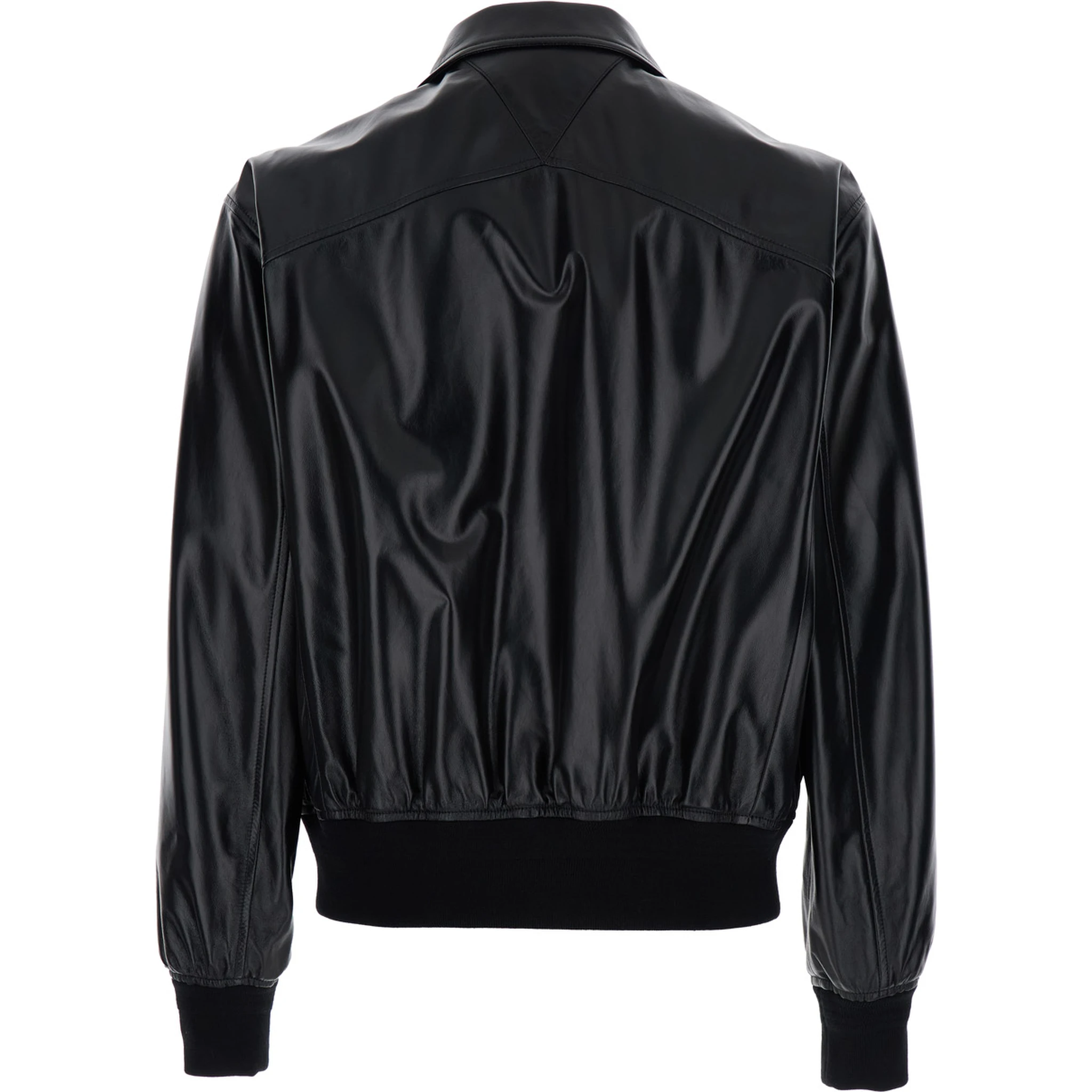 Black Bomber Jacket with Two Front Welt Pockets in Leather Man