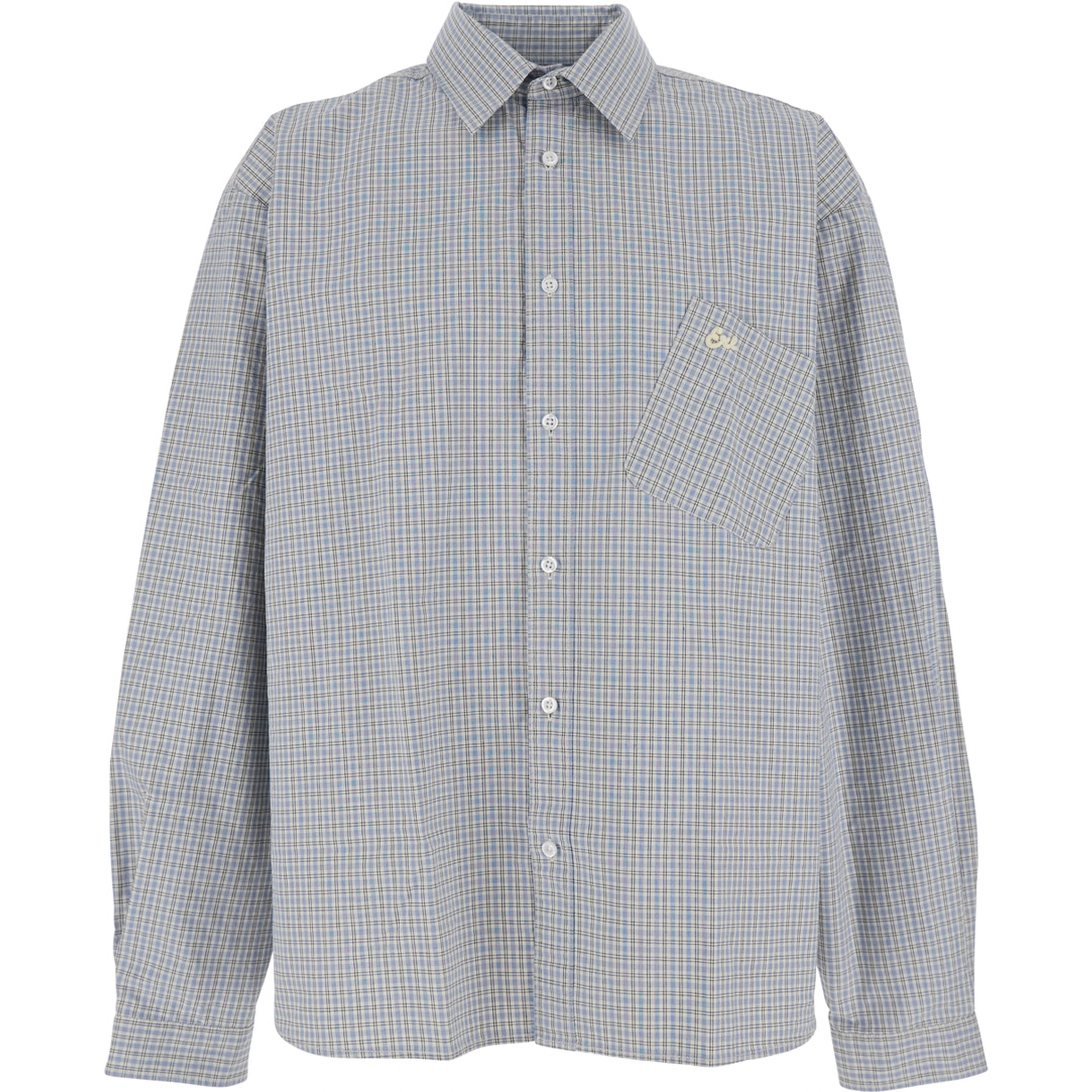 Beige Shirt with Logo Embroidery on the Front and All-Over Check Motif in Cotton Man