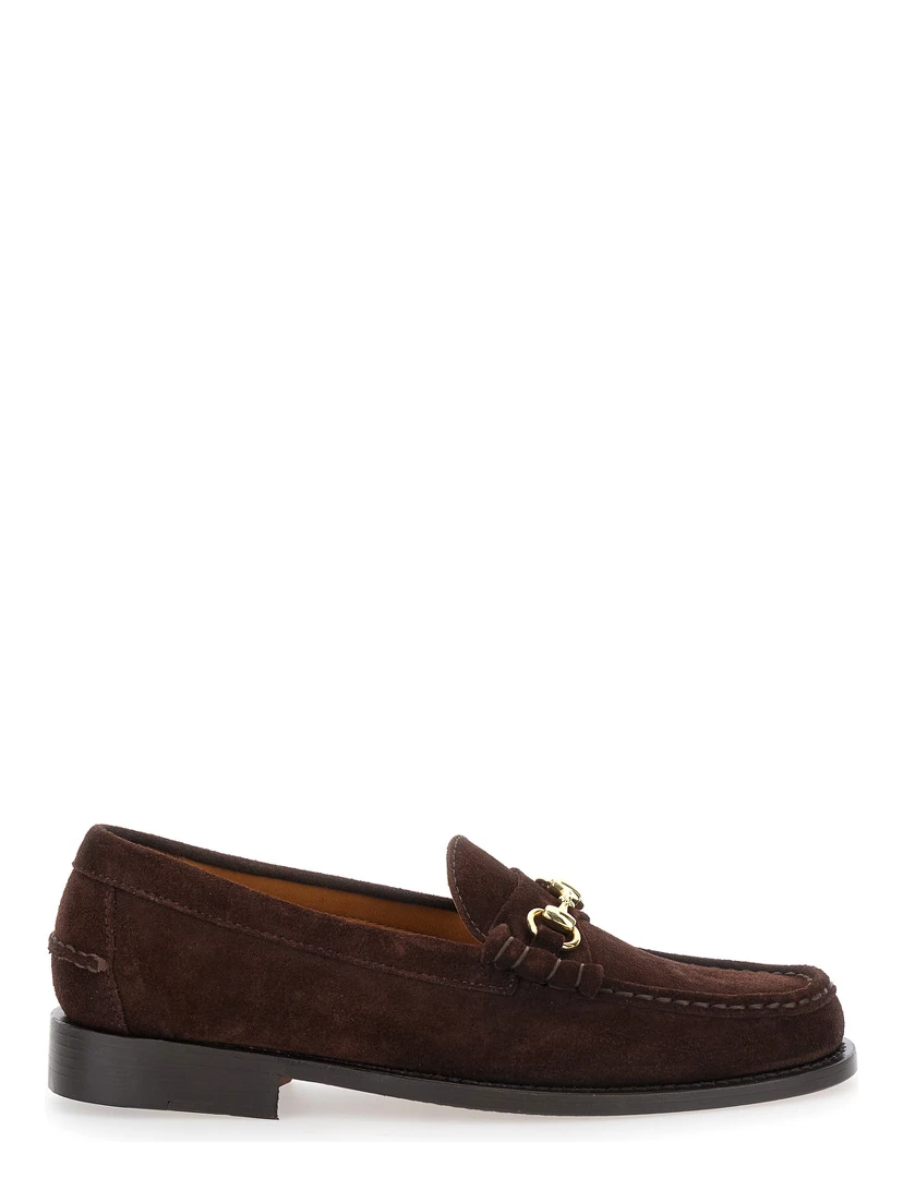 Joe Modena Brown Pull-On Loafers with Horsebit Detail in Suede Man