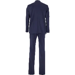 Blue Single-Breasted Suit with Notched Revers and Brooch Detail on the Front in Wool Man